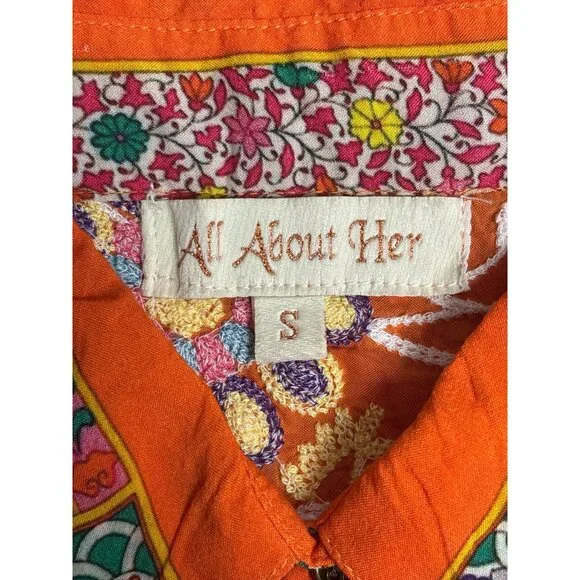 Bohemian Floral & Paisley Embroidered Shirt - All About Her S - Viscose Orange & - Picture 5 of 9